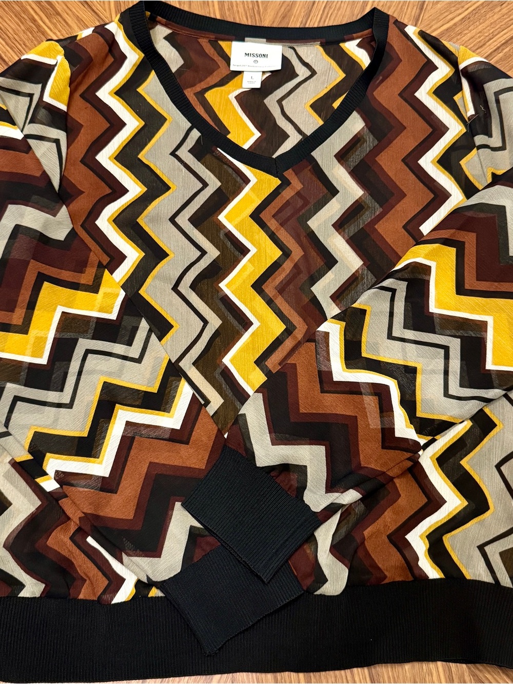 Missoni Brown, Yellow & Black Zigzag V-Neck Top
